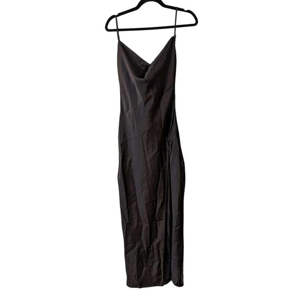 Babyboo Satin‎ Midi Dress Womens Small Black Cowl Neck Slit Evening Gown